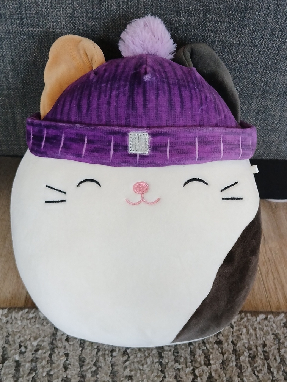 Squishmallows CAM THE Calico Cat Pillow with Purple Beanie